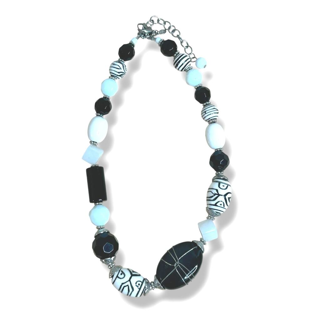 Premier Designs Black and Glass Art Glass Beaded Choker Collar Necklace Artzy